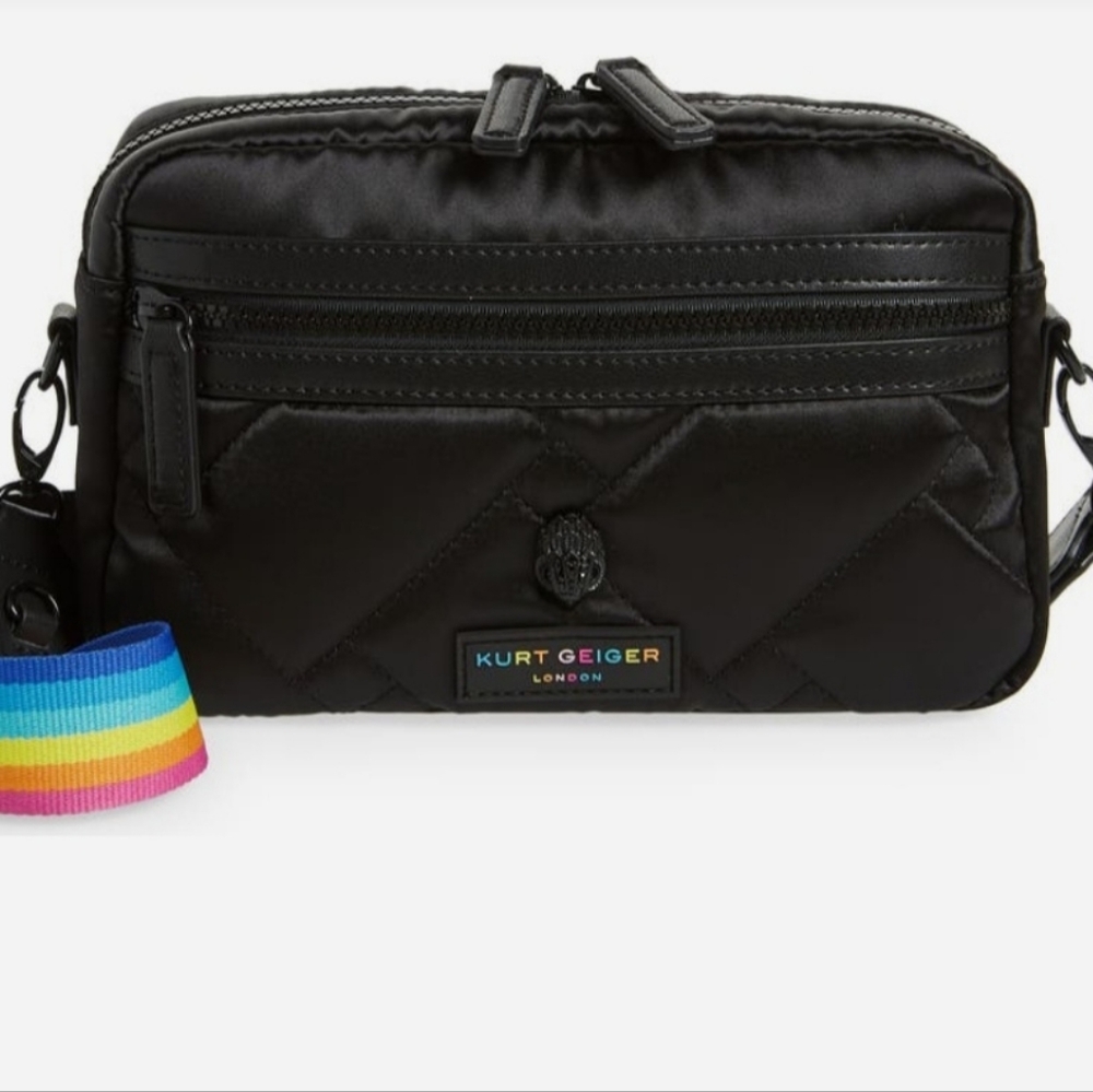 Kurt Geiger Black Quilted Belt Bag with Rainbow Strap